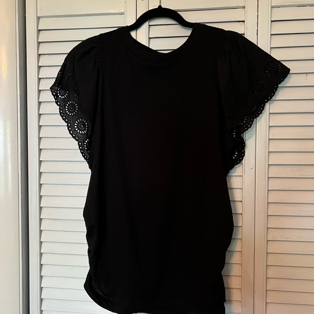 Maternity Black Eyelet Sleeve Top